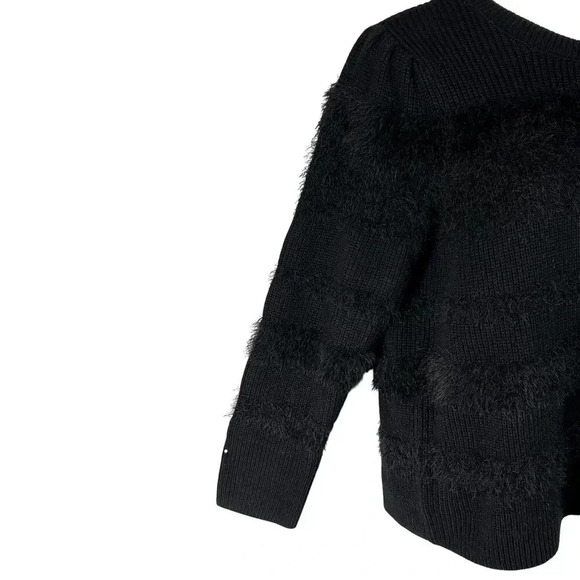 Calvin Klein Womens L Black Fuzzy Textured Knit Sweater Soft Faux Fur Crew Neck - Picture 6 of 16